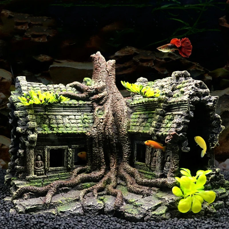 Aquarium Fish Games - Resin Tree House Wooden Aquarium Beautification