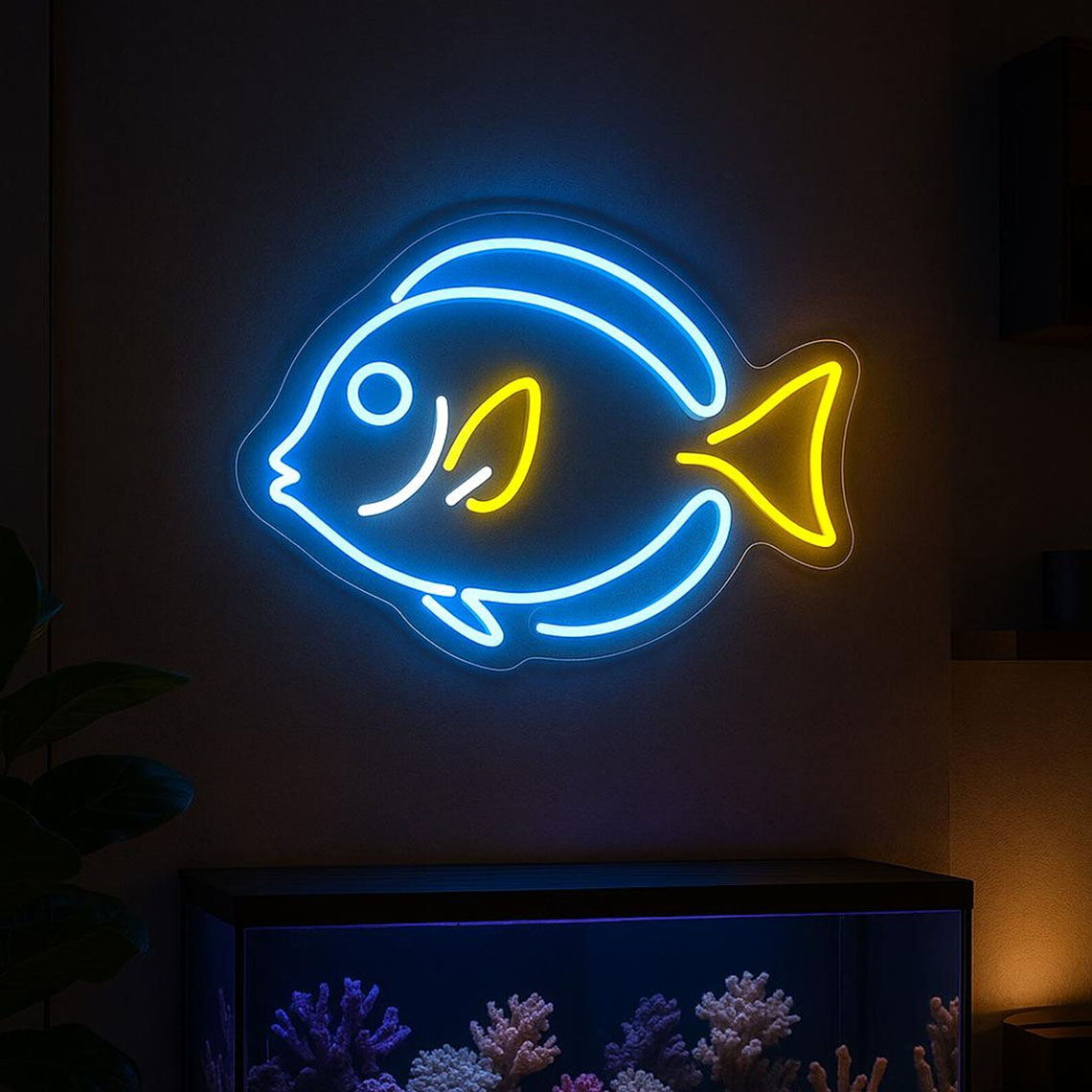 Aquarium Fish Restaurant - Tropical Fish Neon Sign Ocean Theme