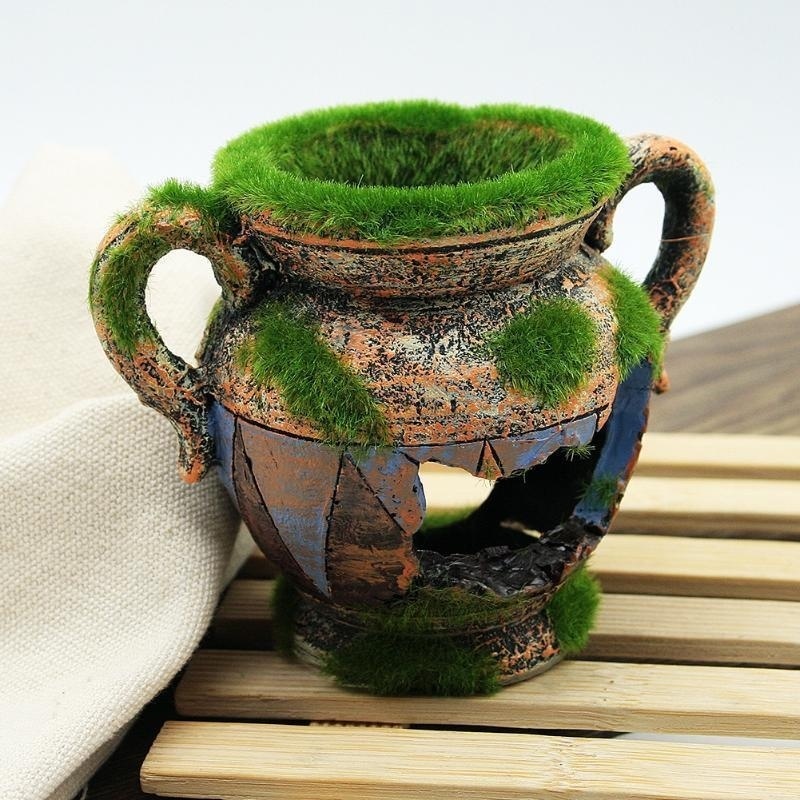 1pc Resin Vase with Moss Aquar - Aquarium Fish Games ulasan dan harga